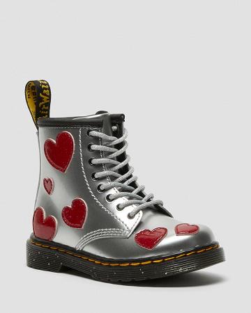 Kids' Dr Martens Toddler 1460 Glitter Star Patent Lace Up Boots Metal | AU 695ZUT